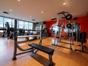 a gym with a bunch of equipment in a room at Novotel Uberlândia in Uberlândia