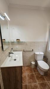a bathroom with a white toilet and a sink at Villa Amistad in Orba +24 photos