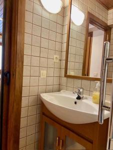 a bathroom with a sink and a mirror at Apartamento-Estudio in Osséja