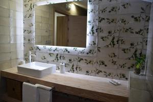 a bathroom with a sink and a mirror at Cortijo el Viznagar in Las Casicas +33 photos