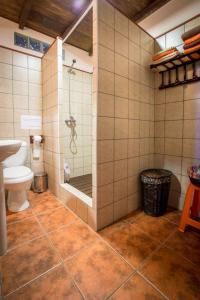 uma casa de banho com um chuveiro e um WC. em Casa Rural Espinarural em Almogía