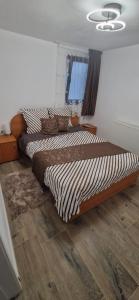 a bedroom with two beds and a ceiling at Casa MIHNEA in Dălghiu