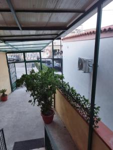 a patio with plants and a speaker on a wall at Puteoli Stop vacation home in Pozzuoli