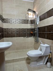 a bathroom with a toilet and a sink at Eman house in Wadi Musa +30 photos