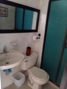 a bathroom with a toilet and a sink and a mirror at Habitación Conj parque San Agustín, Floridablanca in Floridablanca +7 photos
