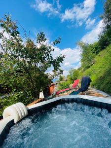 a swimming pool with a hot tub in a yard at Havre de paix avec jacuzzi in Grône +21 photos