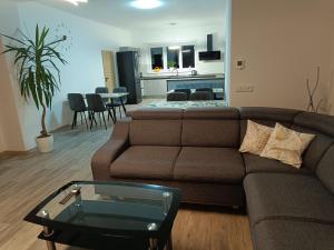 a living room with a couch and a table at Ubytování Krucemburk in Křížová