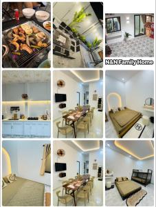 a collage of pictures of a kitchen and a dining room at N&N Family in Ngân Hà