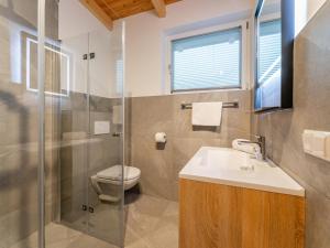 a bathroom with a toilet and a sink and a shower at Mountain Chalet Chapeau in Sankt Lorenzen ob Murau +59 photos