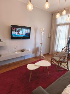 a living room with a couch and a tv on a wall at Dpto Plaza Colon in Azul