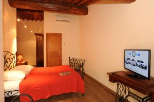 a bedroom with a bed and a flat screen tv at Domaine de Nidolères in Tresserre