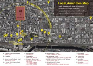 a map of the local amenities map at 刷々 sassa in Osaka