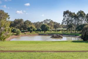 a pond with rocks in the middle of a park at Petra Olive 4 in Yallingup