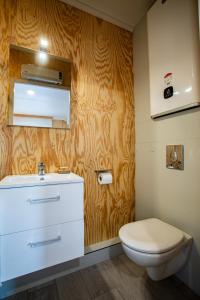 a bathroom with a toilet and a sink at Modulbois studio castelnau in Castelnau-de-Médoc