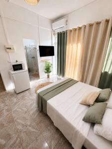 a bedroom with a large bed and a television at Harmony Caraibes in Le Robert