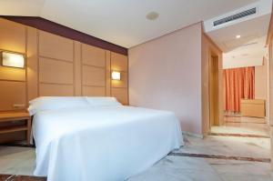 a bedroom with a large white bed in a room at Hotel Puertollano in Puertollano