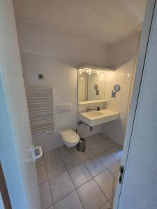 a bathroom with a toilet and a sink and mirror at Appartement 188m2 in Crans-Montana