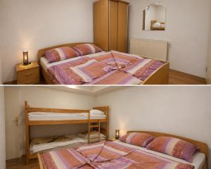 two pictures of a bedroom with a bed and a bunk room at Apartment CDR in Zreče