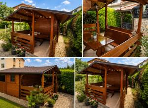 a gazebo with a bench in a garden at Apartment CDR in Zreče