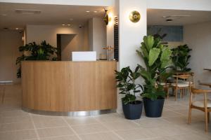 a lobby with potted plants and a reception desk at Buknari Hotel in Buknari
