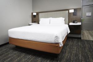 a bedroom with a large bed with white sheets at Hampton Inn Bryant in Bryant +39 photos