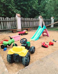 a childs play area with toy cars and a playground at Spálený mlýn v Národním parku Podyjí in Znojmo