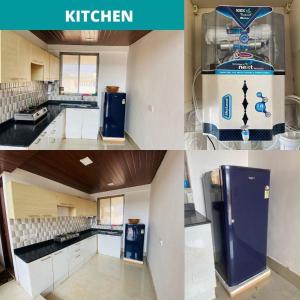 a collage of photos of a kitchen with a refrigerator at Paradise Villa in Lonavala +14 photos