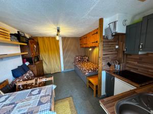 a small room with a couch and a bed in it at Ski1600 - GrandMassif in Samoëns +15 photos
