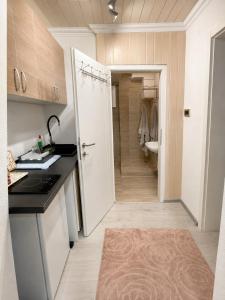 a kitchen with a door open to a bathroom at KOTA - Prime Location in Jahorina +38 photos