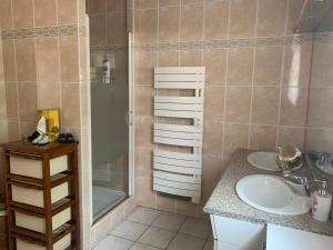 a bathroom with a sink and a shower at Le temps d une escapade vendéenne in Saint-Gervais