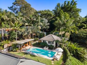 an aerial view of a house with a swimming pool at Fairview in Rosebank