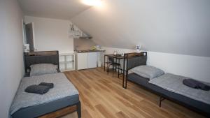 a room with two beds and a table in it at Cesar Apartments in Wathlingen +2 photos