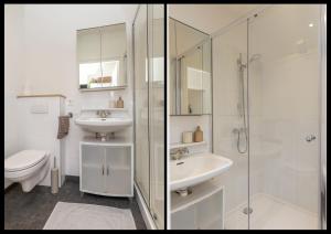 a bathroom with a toilet and a sink and a shower at De Boerstee in Ruinerwold +73 photos
