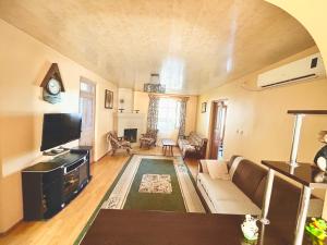 a living room with a couch and a tv at Davitis Vila in Chakvi