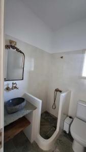 ein Badezimmer mit Waschbecken und Toilette in der Unterkunft Alchemis in Kardhianí