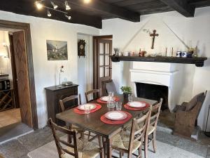 a dining room with a table with chairs and a fireplace at Al Torchio by Fewotessin in Riazzino