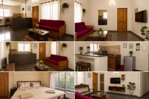 a collage of photos of a living room and a kitchen at Casa Neo villa Vagator in Anjuna