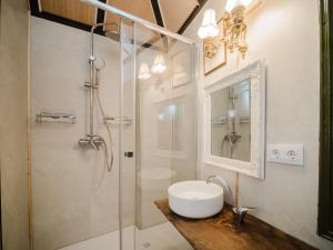 a bathroom with a shower and a sink and a toilet at La Casa 1832 Boutique in Sanlúcar de Barrameda