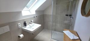 a bathroom with a sink and a shower at White Coast Villa in Grömitz +29 photos