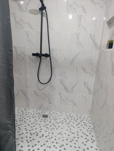 a bathroom with a shower with a black shower head at Studio Boulazac proche Palio in Boulazac