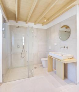 a bathroom with a shower and a sink and a toilet at Casa Caseiros, Couso in Gondomar