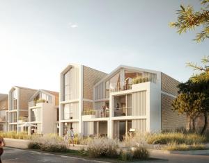 a rendering of a building with people on balconies at Gezeiten Suites Büsumer Deichhausen - Neueröffnung in Büsumer Deichhausen
