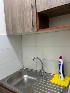 a kitchen sink with a bottle of cleaning agent next to it at Étoile Batroun in Batroûn