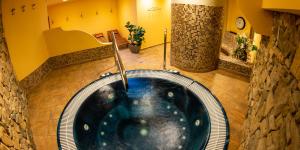 a bathroom with a blue tub in a room at Hotel La Meridiana in Madesimo