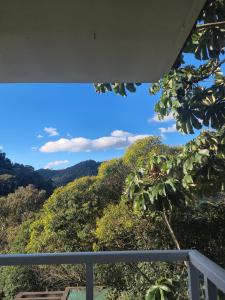 a view of the jungle from the balcony of a house at Treetops Home in Teresópolis
