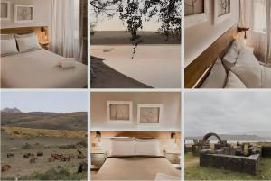 a collage of pictures with a bed and a view at Casa As Fontes in Porqueirós