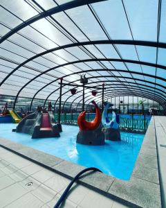 an indoor swimming pool with slides and rides at Zonnestraal in Harderwijk