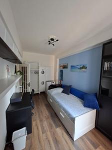a bedroom with a bed with a blue wall at Home G & D in Monza