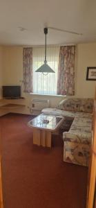 a living room with a couch and a table at Ferienpark Retgendorf in Retgendorf +28 photos