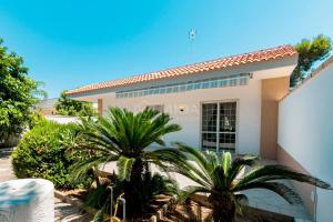a house with palm trees in front of it at Villa Cesare in Torre Specchia Ruggeri